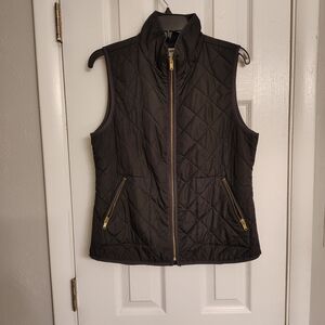 Old Navy Black Quilted Puffer Vest with Gold Zippers